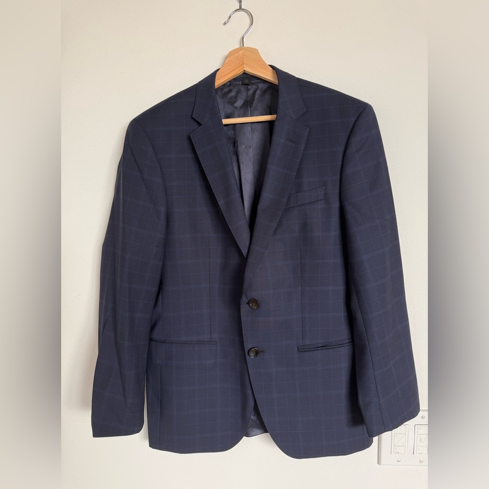 Hugo Boss Navy Blue Guabello Super 120 Plaid Blazer Sport Coat Jacket sz 38S